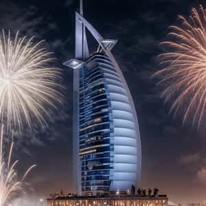 Eid Fireworks Near Burj Al Arab in a fake-out-of-home ad of Dubai Media Office