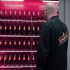 Soft Drinks Fridge on Elevator in a fake-out-of-home ad of Schweppes