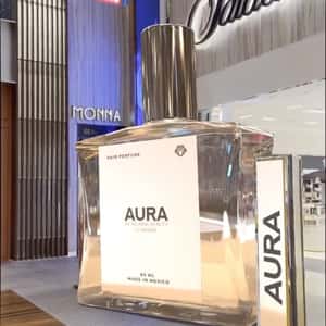 Hair Perfume Bottle Descends at Mall in a fake-out-of-home ad of Aura