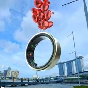 Gift Box Reveals Smart Ring on Balloons in a fake-out-of-home ad of Samsung