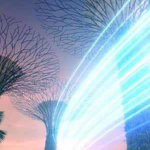 Beams of Light Pass at Landmarks in a fake-out-of-home ad of Samsung