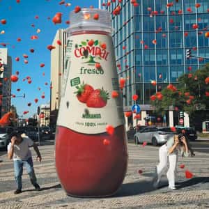 Bottle Releases Strawberry Slices in a fake-out-of-home ad of Compal