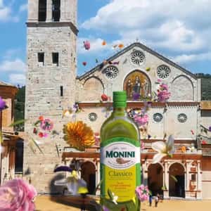 Flowers Bloom on Oil Bottle in a fake-out-of-home ad of Olio Monini