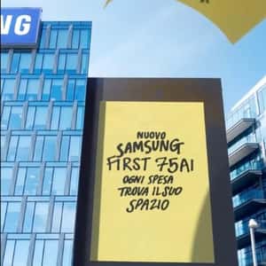 Sticky Notes Peel Off From Refrigerator in a fake-out-of-home ad of Samsung