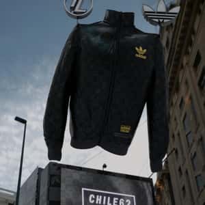 Logo Drones Carrying Athletic Jacket in a fake-out-of-home ad of The Line