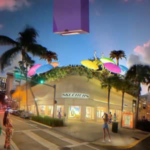 Man Wearing Shoes Emerge From Shoebox in a fake-out-of-home ad of Skechers
