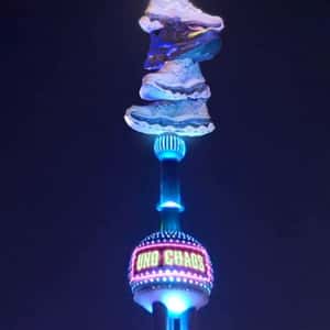 Shoes Pierced on Tower in a fake-out-of-home ad of Skechers