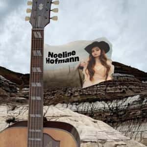 Guitar Stands on Canyon in a fake-out-of-home ad of Amazon Music