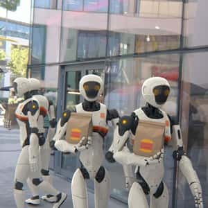 Robots Holding Burgers on Paper Bag in a fake-out-of-home ad of Burger King