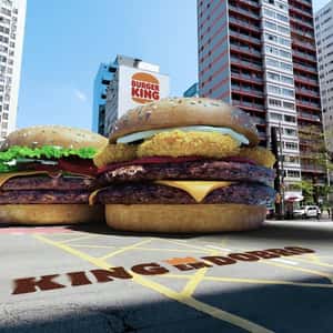 Inflatable Burger Turns to Real Burger in a fake-out-of-home ad of Burger King