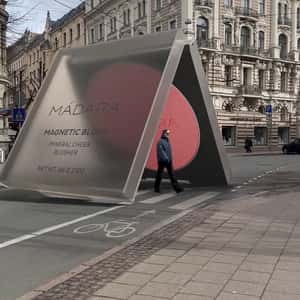 Blush Compact Canopy on Pedestrian Lane in a fake-out-of-home-ad of MÁDARA
