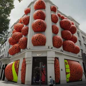 Orange Dotted Rubber Puffing out from Windows in a fake-out-of-home ad of Nike