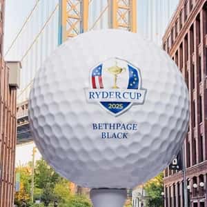 Golf Balls Flight in New York Skyline in a fake-out-of-home-ad of Ryder Cup
