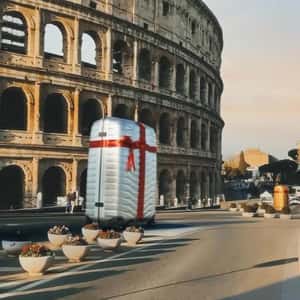Suitcases Drives Near The Colosseum in a fake-out-of-home ad of Samsonite