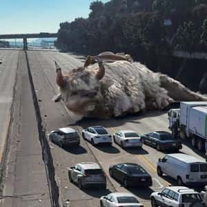 Bison Sleeps on the Highway in a fake-out-of-home ad of Netflix