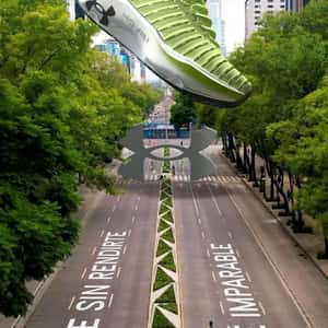 Running Shoe Glides Above Runners in a fake-out-of-home ad of Under Armour