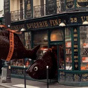 Chocolate Fish Swims at River in a fake-out-of-home ad of À La Mère de Famille