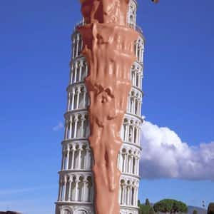 Foundation Dripping at Tower of Pisa in a fake-out-of-home ad of Ahood Beauty