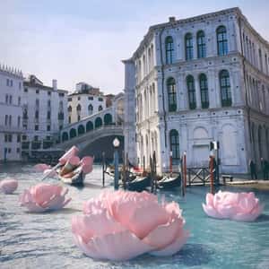 Gondola Transports Liquid Lipstick in a fake-out-of-home ad of Ahood Beauty