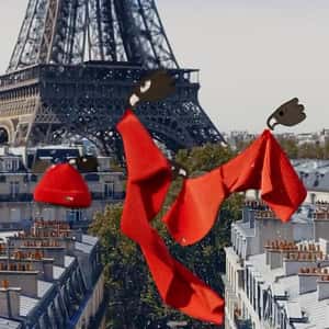 Bonnet and Scarves Carried by Logo Patches in a fake-out-of-home ad of Aigle