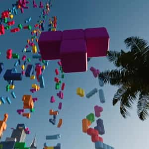 Tetris Blocks Forming The Frame in a fake-out-of-home ad of Redbull