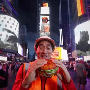 Man Grabs Burger from Digital Screen in a fake-out-of-home ad of Burger King