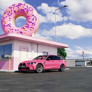 Car Trunk Loaded with Donuts in a fake-out-of-home ad of BMW