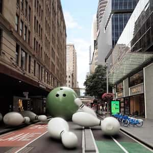 Bowling Ball Strikes Pins on the Street in a fake-out-of-home ad of The Commons