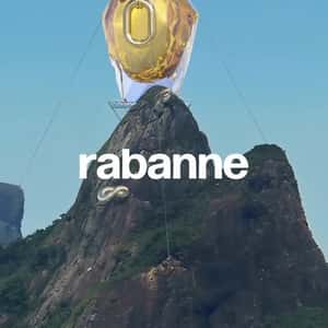 Perfume Monument Above Mountain in a fake-out-of-home ad of Rabanne