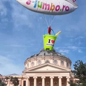 Lip Balloon Carries Bucket with Shovels in a fake-out-of-home ad of Jumbo