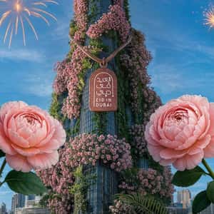 Pink Flowers Bloom on Burj Khalifa in a fake-out-of-home ad of BrandDubai