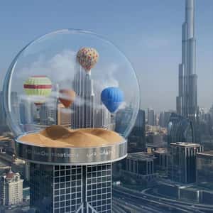 Tourist Spots Inside Glass Globe in a fake-out-of-home ad of BrandDubai