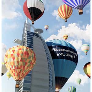 Hot Air Balloons Floating Across Dubai in a fake-out-of-home ad of BrandDubai