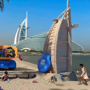 Toy Truck Dumps Toy Guns at Beach in a fake-out-of-home ad of BrandDubai