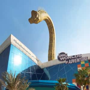 Dinosaur Peeks Above the Adventure Park in a fake-out-of-home ad of BrandDubai