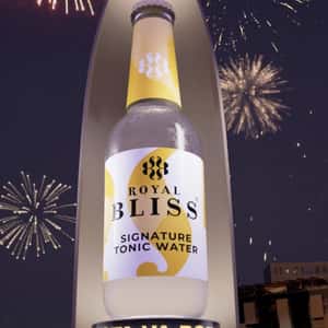 Tower Unfurls Revealing Tonic Water in a fake-out-of-home ad of Royal Bliss