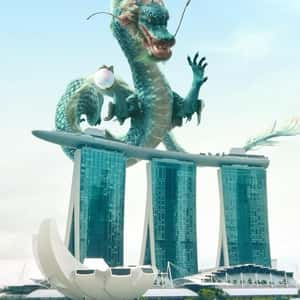 Koi Transformed to Dragon in a fake-out-of-home ad of Marina Bay Sands