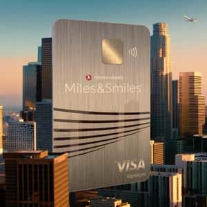 Credit Card Moving Along Skyscrapers in a fake-out-of-home ad of Turkish Airlines
