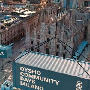 Helicopters Carrying Apparel Containers in a fake-out-of-home ad of OYSHO COMMUNITY