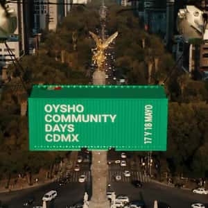 Helicopters Carry Green Container in a fake-out-of-home ad of OYSHO COMMUNITY