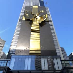 Gift Box on Building Unveils Cognac Bottle in a fake-out-of-home ad D’USSÉ