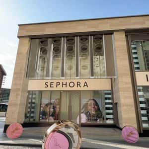 Blush Powders Fell from Façade in a fake-out-of-home ad of Sephora