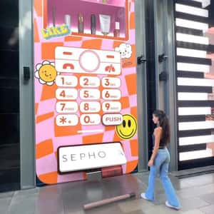 Cellphone Vending Machine at Mall in a fake-out-of-home ad of Sephora