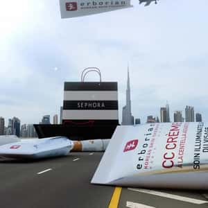 Shopping Bag Drops on Highway in a fake-out-of-home ad of Sephora