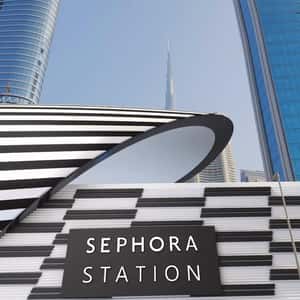 Black and White Strips Metro Station in a fake-out-of-home ad of Sephora