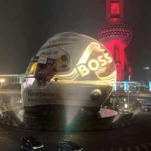 Helmet Installation at Roundabout in a fake-out-of-home ad of BOSS