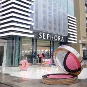 Blushes Tumble on the Store in a fake-out-of-home ad of Sephora