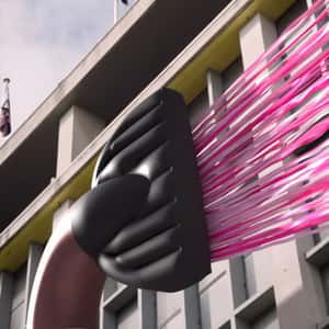 Inflatable Hair Dryer Roams the Street in a fake-out-of-home ad of Dyson Beauty