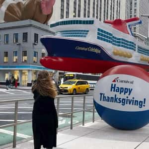 Inflatable Ship Cruising on Street in a fake-out-of-home ad of Carnival Cruise