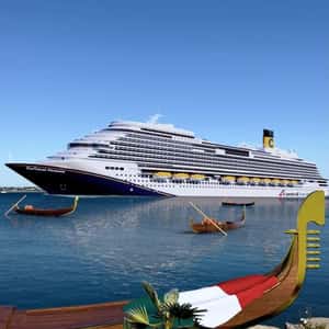 Gondolas Spotted on the Sea in a fake-out-of-home ad of Carnival Cruise
